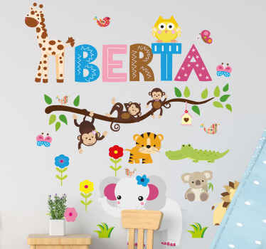 Jungle tree with name wild animal decal - TenStickers