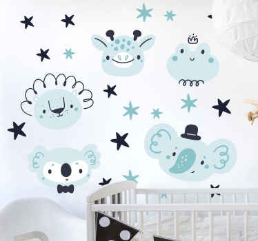 Vinilo animal salvaje Animales salvajes nórdicos azules - TenVinilo