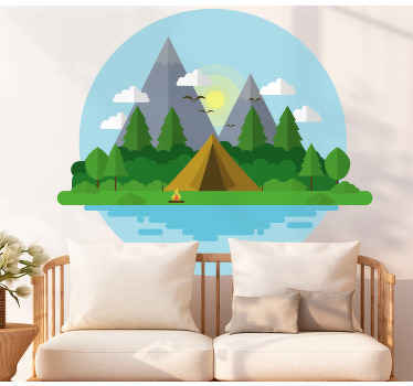 Mountain island with tent nature wall sticker - TenStickers