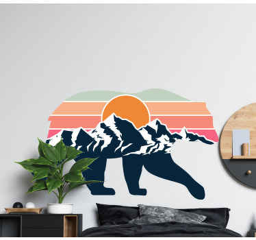 Walking bear with mountains nature sticker - TenStickers