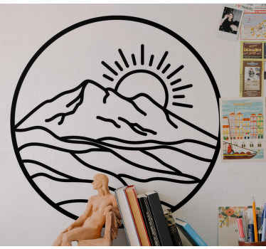 Wandtattoo Natur Runde silhouette berg mit sonne - TenStickers