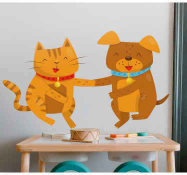 Vinilo decorativo animal Dos pequeños animales felices de dibujos - TenVinilo