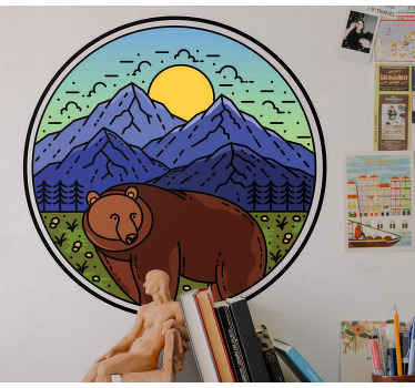 Kalnas su lokio apvaliu gyvūnų sienos lipduku - „Tenstickers“