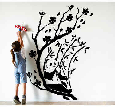 Vinilo ilustración Panda en el árbol de bambú - TenVinilo