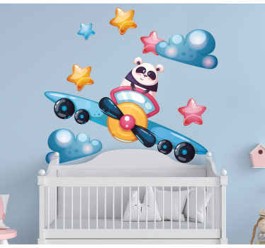 Vinilo ilustración Bebé panda y aviones - TenVinilo