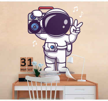 Adesivo murale camera ragazzi Astronauta con stereo - TenStickers