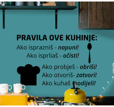 Kuhinjska pravila smiješni dizajn naljepnica za zid u kuhinji - TenStickers