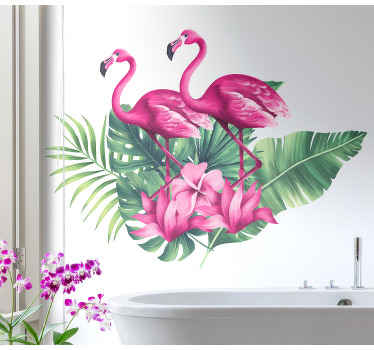 Vinilo pájaro Flamencos con hojas de plantas - TenVinilo