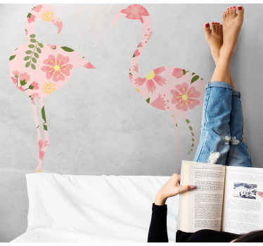 Květiny vzor plameňáci pták nástěnná samolepka - TenStickers