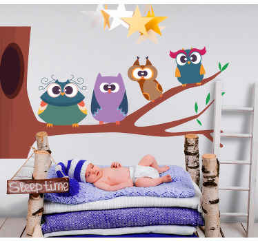 Four birds on a tree children wall sticker - TenStickers