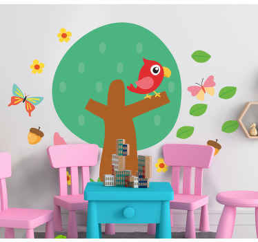 δασικό δέντρο με πουλιά και πεταλούδες - TenStickers