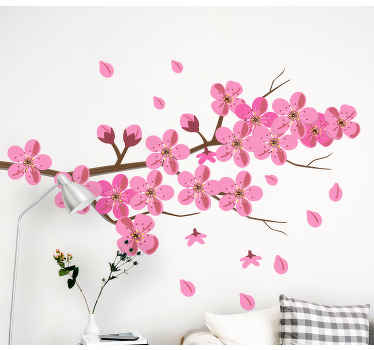 Vinilo para comedor Rama de árbol de flores rosadas - TenVinilo