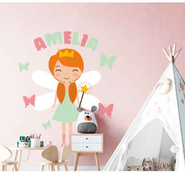 Onnellinen prinsessa perhosilla seinätarrat lastenhuone - Tenstickers