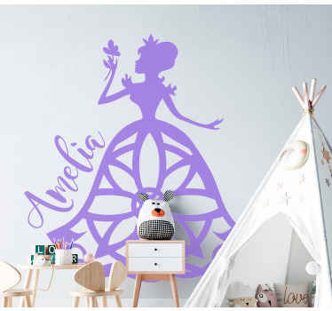 Princesa elegante com um autocolante personalizado rosa - lindo vinil autocolante decorativo da ilustração do príncipe para personalizar o quarto das crianças e o espaço da sala de jogos.