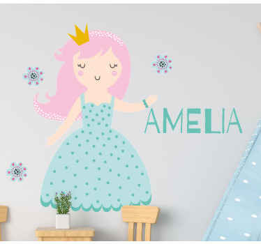 autocolante de princesa de vestido azul bonito personalizado - autocolante de princesa de fada bonito para personalização de quarto de criança e sala de jogos.