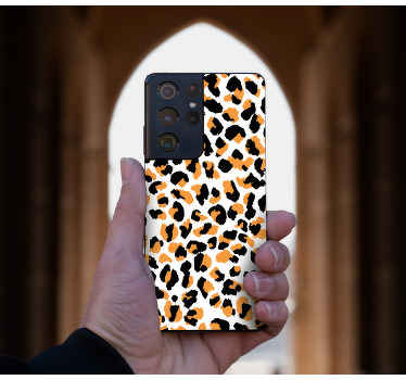White leopard skin Samsung sticker - TenStickers
