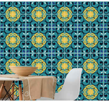 Blue tones cement tiles patterns wall sticker - TenStickers