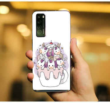 Söt enhörning design med kaffe huawei dekal - Tenstickers