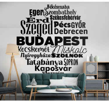 Magyarország híres városai szöveges falmatrica - TenStickers