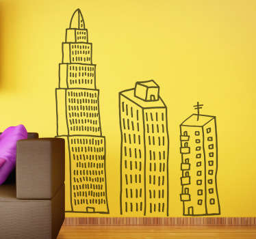 Vinilos decorativos tres edificios línea - TenVinilo