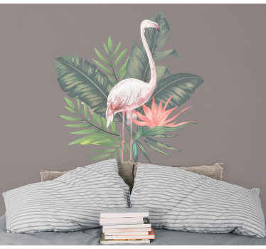 Flamingo and monstera leaves  bird decal - TenStickers