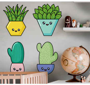 Sticker Chambre Enfant Joli ensemble de cactus - TenStickers