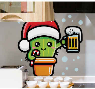 Vinilo cocina Cactus con diseño navideño de cerveza - TenVinilo