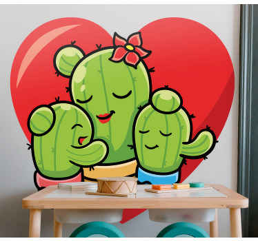 Vinilo habitación infantil Familia de cactus lindo - TenVinilo