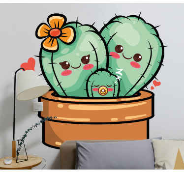 Vinilo habitación infantil Amorosa familia de cactus - TenVinilo