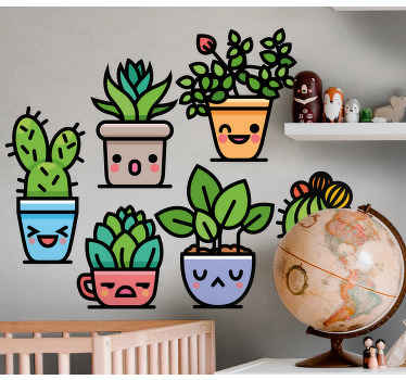 Sticker Chambre Enfant Beaux visages de cactus - TenStickers
