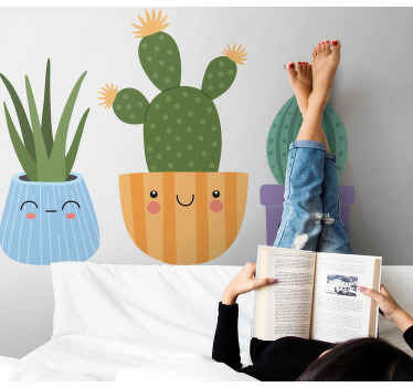 Vinilo habitación infantil Hermosas caras de cactus - TenVinilo