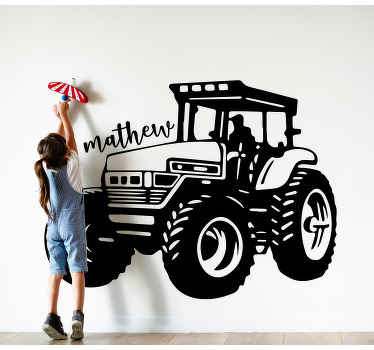 Personalisierter Aufkleber Einfarbiger traktor mit Namen - TenStickers