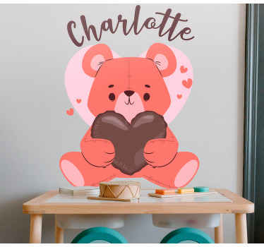 Cute teddy bear with name personalised sticker - TenStickers