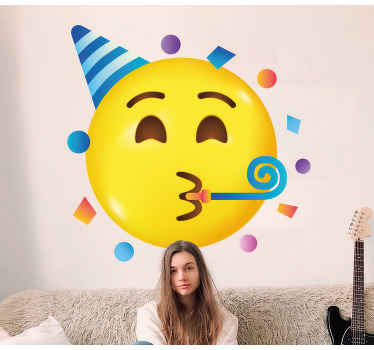 Festive yellow emoji wall sticker - TenStickers