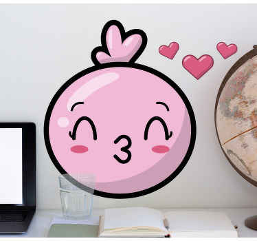 핑크 하트 벽 데칼과 함께 행복한 이모티콘 - TenStickers