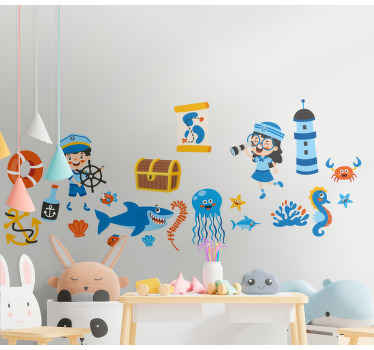 Adesivos para decoração de quarto infantil Pirata e vida marinha - TenStickers