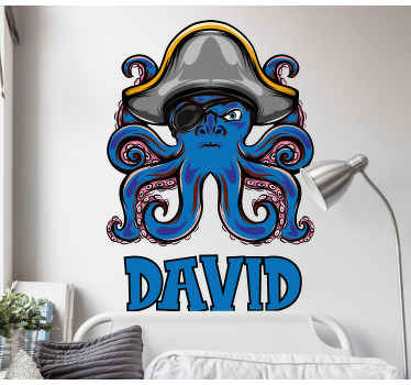 Vinilo habitación infantil Dibujos animados pirata pulpo azul - TenVinilo