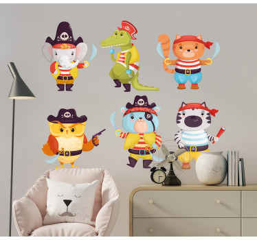Group of pirate animals children wall sticker - TenStickers