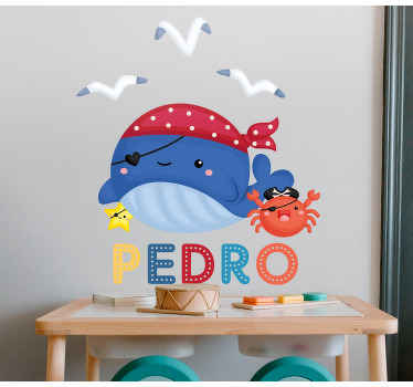 Kinderzimmer Wandtattoo Süßer blauer piratenwal - TenStickers