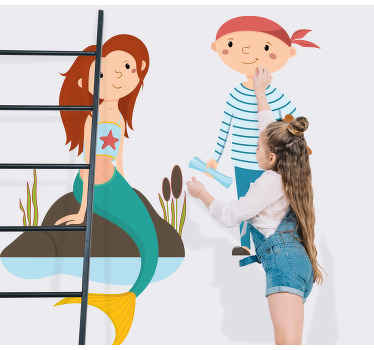 Illustration af pirat og havfrue børn klistermærke - TenStickers