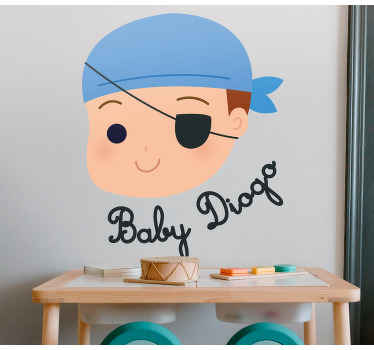 Pirate baby with name illustration wall art - TenStickers