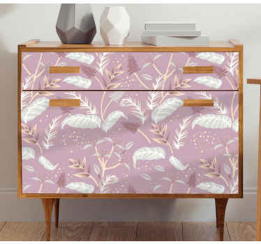 αυτοκόλλητο vintage ροζ τροπικά φύλλα επίπλων - TenStickers