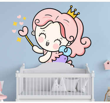 Vinilo cuento infantil Lindo diseño hada con cabello rosa - TenVinilo