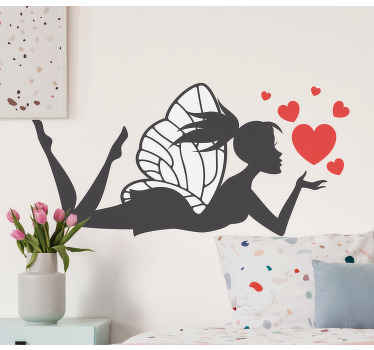 Sticker Silhouette de fée avec coeurs rouges - TenStickers