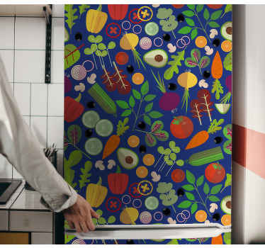 Vegetables on blue background fridge sticker - TenStickers