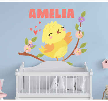 Poikasen poika nimen ja kukkien kanssa lintutarra - Tenstickers