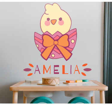 Custom baby chick in egg with ribbon sticker - TenStickers