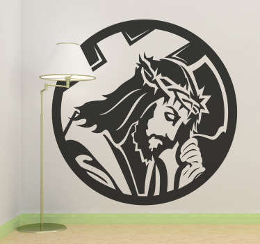 Se você gosta de religião e é cristão temos aqui este&nbsp;adesivo parede&nbsp;para vocês com uma imagem do Jesus Cristo num círculo.