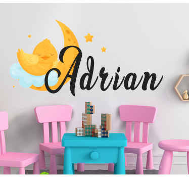 별과 이름 데칼과 함께 달에 병아리 - TenStickers