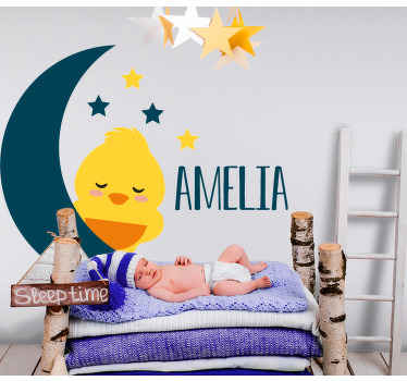 Baby chick  moon with name bird wall sticker - TenStickers